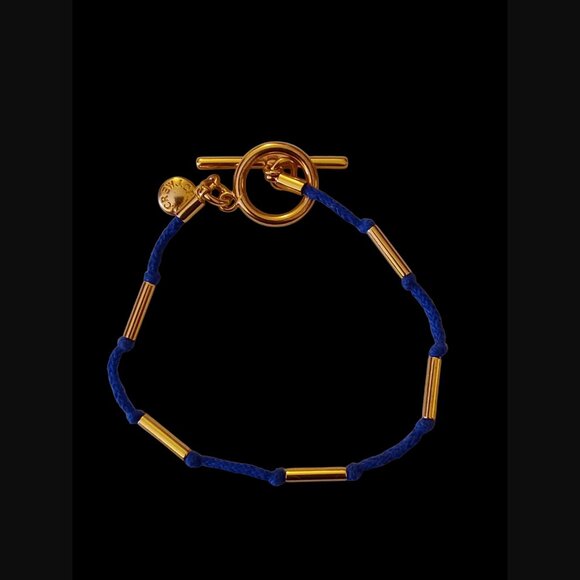 J.Crew Gold Tone Blue Knotted Cord Size 6.5" Long Toggle Clasp Bracelet - Picture 5 of 8